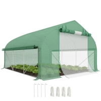 Outsunny 11.5' x 10' x 6.5' Walk-in Tunnel Greenhouse, Green House with Zippered Mesh Door, 7 Mesh Windows & Roll-up Sidewalls, Upgraded Gardening Plant Hot House with Galvanized Steel Hoops, Green