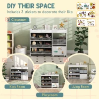 Qaba Kids Toy Storage Organizer with 11 Bins, Moveable Cabinet, Top Shelves, 3 Stickers, for Nursery, Playroom, White(m-6)