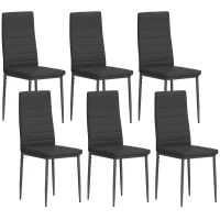 HOMCOM High Back Dining Chairs, Modern Upholstered Linen Fabric Accent Chairs with Metal Legs for Kitchen, Set of 6, Black(m-11)