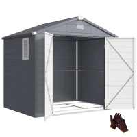 Outsunny 8' x 6' Plastic Garden Storage Shed with Latch Door, Vents, Sloped Roof, Dark Grey(m-21)
