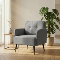 HOMCOM Accent Chair Modern Tufted with Metal Legs Upholstered Reading Armchair for Living Room Grey(m-9)