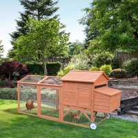 PawHut 96.5" Chicken Coop Wooden Hen House Poultry Cage Pen Portable with Wheels and Nesting Box, Chicken Cage for Backyard Outdoor, Natural(m-3)