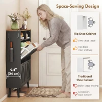 HOMCOM Shoe Storage Cabinet with 4 Flip Drawers, Farmhouse Narrow Shoe Cabinet, Holds Up to 24 Pairs, Black(m-4)