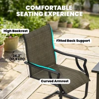 Outsunny C Spring Motion Patio Chairs Set of 2 with Curved High Backrest, Armrest, All Weather Breathable Fabric, Metal Frame(m-5)