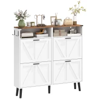 HOMCOM Shoe Storage Cabinet with 4 Flip Drawers, Farmhouse Narrow Shoe Cabinet, Holds Up to 24 Pairs, White(m-2)