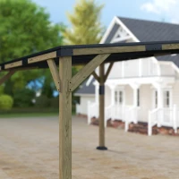 Outsunny 14' x 10' Gazebo, Lean to Galvanized Steel Hardtop Gazebo Pergola with Wood Frame, Patio Gazebo Awning, Dark Grey(m-11)