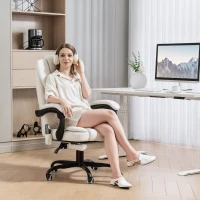 Vinsetto 7-Point Vibrating Massage Chair, Reclining Office Chair with Footrest, Reclining Back, Adjustable Height, Beige(m-10)