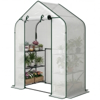 Outsunny Greenhouse for Outdoors, Portable Greenhouse with 6 Shelves, UV-Resistant PE Cover, Roll-Up Door, White