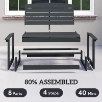 Outsunny Patio Glider Bench w/ HDPE Slatted Double Rocking Chair, Black(m-9)