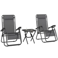 Outsunny Zero Gravity Chair Set of 2 Patio Chair with Side Table Cupholders and Pillows for Pool, Backyard, Lawn, Beach, Grey(m-2)
