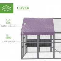 PawHut 9.2' x 6.1' Large Chicken Coop with Nesting Box, Water-Resistant and Anti-UV Cover for 8-12 Chickens, Gray(m-6)