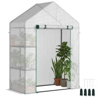 Outsunny 56"x29" Walk-in Greenhouse for Outdoor, Portable Gardening Plant Hot House with 2-Tier Shelf, Roll-Up Zippered Door, PE Cover, Green(m-2)