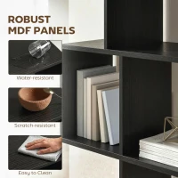 HOMCOM 5-Tier Bookshelf, S Shaped Geometric Bookcase with 15 Compartments, Black Wood Grain(m-6)