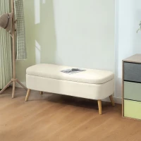 HOMCOM 47 Inches Storage Ottoman Bench, End of Bed Bench, Upholstered Teddy Fleece Storage Chest for Living Room, Beige(m-8)