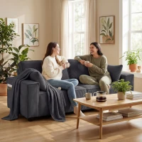 HOMCOM 86" 3 Seater Sofa, Modern Corduroy Upholstered Couch, Dark Grey(m-1)