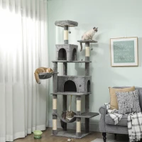 PawHut Multi-Level Cat Tower, 80" Tall Cat Tree, with 2 Condos, 2 Hammocks, 6 Sisal Scratching Posts, Dark Gray(m-10)