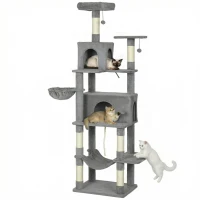 PawHut Multi-Level Cat Tower, 80" Tall Cat Tree, with 2 Condos, 2 Hammocks, 6 Sisal Scratching Posts, Dark Gray(m-11)