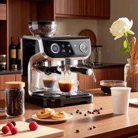 HOMCOM 15 Bar Coffee Maker Espresso Machine with Grinder Milk Frother Stainless Steel Espresso Maker for Cappuccino Latte Black(m-1)