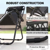 Outsunny Zero Gravity Chair Set of 2 Patio Chair with Side Table Cupholders and Pillows for Pool, Backyard, Lawn, Black(m-9)