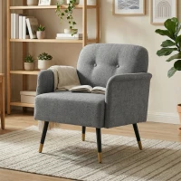 HOMCOM Accent Chair Modern Tufted with Metal Legs Upholstered Reading Armchair for Living Room Grey(m-8)