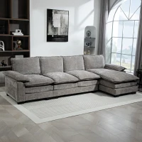 HOMCOM Sofa Couch with Chaise Lounge, Chenille L-shaped Couch with Double-layer Seat Cushion for Living Room, Grey(m-1)
