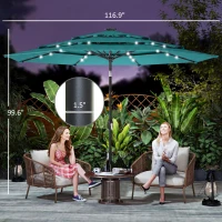 Outsunny 9.7 ft Outdoor Patio Umbrella with Solar LED Lights, 3 Tier Outdoor Table Umbrella with Tilt, Crank, Teal(m-3)