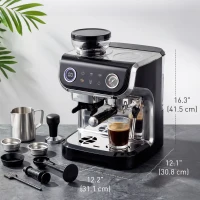HOMCOM 15 Bar Coffee Maker Espresso Machine with Grinder Milk Frother Stainless Steel Espresso Maker for Cappuccino Latte Black(m-3)