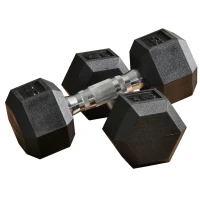 Soozier 2 x 15lbs Hex Dumbbell Set of 2, Rubber Weights Exercise Fitness Dumbbell with Non-Slip Handles, Anti-roll, for Women or Men Home Gym Workout(m-1)