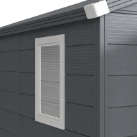 Outsunny 8' x 6' Plastic Garden Storage Shed with Latch Door, Vents, Sloped Roof, Light Grey(m-11)