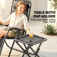 Outsunny Zero Gravity Chair Set of 2 Patio Chair with Side Table Cupholders and Pillows for Pool, Backyard, Lawn, Beach, Grey(m-5)