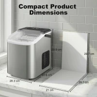 HOMCOM Portable Ice Maker Countertop, Self-Cleaning Ice Machine with 2 Bullet Ice Sizes, Ice Scoop, Silver(m-9)