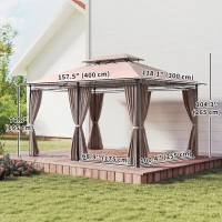 Outsunny 10' x 13' Patio Gazebo, Outdoor 2-Tiers Garden Canopy Yard Sunshade Shelter with Curtains, Khaki(m-3)