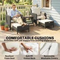 Outsunny 5 Piece Patio Furniture Set, Wicker Outdoor Furniture Set, 23.6" Seat, Ottomans, Glass Table, Cushions, Beige(m-5)