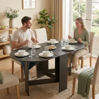 HOMCOM Oval Folding Dining Table, Space Saving Drop Leaf Kitchen Table for Dining Room, Living Room, Black(m-1)