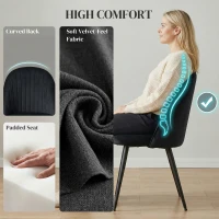 HOMCOM Set of 4 Modern Dining Chairs, Velvet Upholstered Kitchen Chairs with Steel Legs for Living Room, Black(m-4)