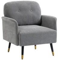 HOMCOM Accent Chair Modern Tufted with Metal Legs Upholstered Reading Armchair for Living Room Grey(m-2)