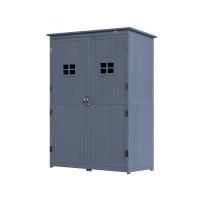 Outsunny 4x1.5ft Wooden Garden Storage Shed, Outdoor Tool Cabinet Organizer with Windows and Double Door, Dark Grey(m-2)
