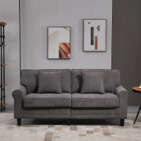 HOMCOM Modern 3 Seater Sofa, Corduroy Fabric 3 Seater Couch with Pine Wood Legs and Rolled Armrests for Living Room, Light Grey