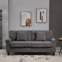 HOMCOM Modern 3 Seater Sofa, Corduroy Fabric 3 Seater Couch with Pine Wood Legs and Rolled Armrests for Living Room, Light Grey(m-1)