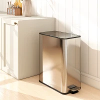 HOMCOM Dual Trash Can with Soft-Close Lid, Garbage Can with Removable Inner Bucket for Kitchen 14.8gal, Silver(m-9)