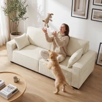 HOMCOM 86" 3 Seater Sofa, Modern Corduroy Upholstered Couch, Beige(m-10)