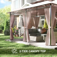 Outsunny 10' x 13' Patio Gazebo, Outdoor 2-Tiers Garden Canopy Yard Sunshade Shelter with Curtains, Khaki(m-5)