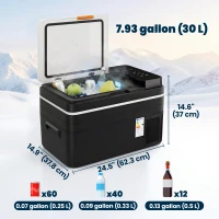 Outsunny 12 Volt Car Refrigerator, 32QT Car Fridge with App Control, 12/24V DC and 100-240V AC, Black(m-3)