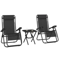 Outsunny Zero Gravity Chair Set of 2 Patio Chair with Side Table Cupholders and Pillows for Pool, Backyard, Lawn, Black(m-2)