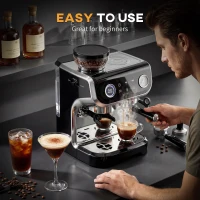 HOMCOM 15 Bar Coffee Maker Espresso Machine with Grinder Milk Frother Stainless Steel Espresso Maker for Cappuccino Latte Black(m-7)
