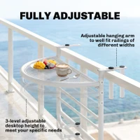 Outsunny Adjustable Balcony Hanging Railing Table, Metal Mounting Mini Wall Desk Storage Rack, Outdoor Flower Stand Serving Table Half Round, White(m-4)