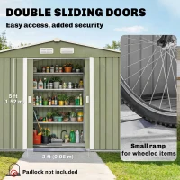 Outsunny 9' x 6' Outdoor Storage Shed, Garden Tool Metal Shed with Foundation Kit, Double Lockable Door, Air Vents and Sloping Roof, for Backyard, Patio, Lawn, Green(m-5)
