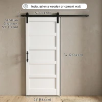 HOMCOM 36"x84" Sliding Barn Door with Hardware Kit, Shaker Style Sliding Door with Handle, Track, Floor Guide, White Wood Grain(m-3)