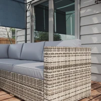 Outsunny 4 Pieces Rattan Wicker Outdoor Conversation Furniture Set w/ Corner Sofa Loveseats Coffee Table Cushions, Grey(m-11)