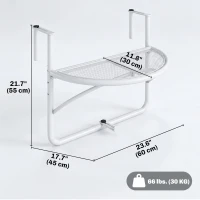 Outsunny Adjustable Balcony Hanging Railing Table, Metal Mounting Mini Wall Desk Storage Rack, Outdoor Flower Stand Serving Table Half Round, White(m-3)